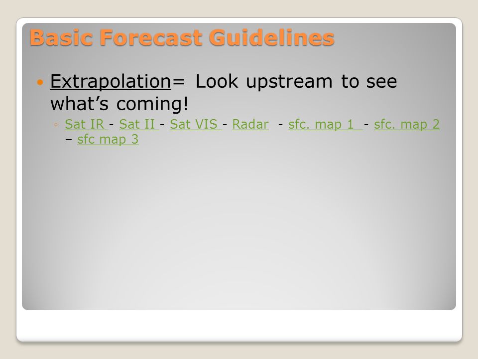 Basic Forecast Guidelines Extrapolation= Look upstream to see what’s coming.