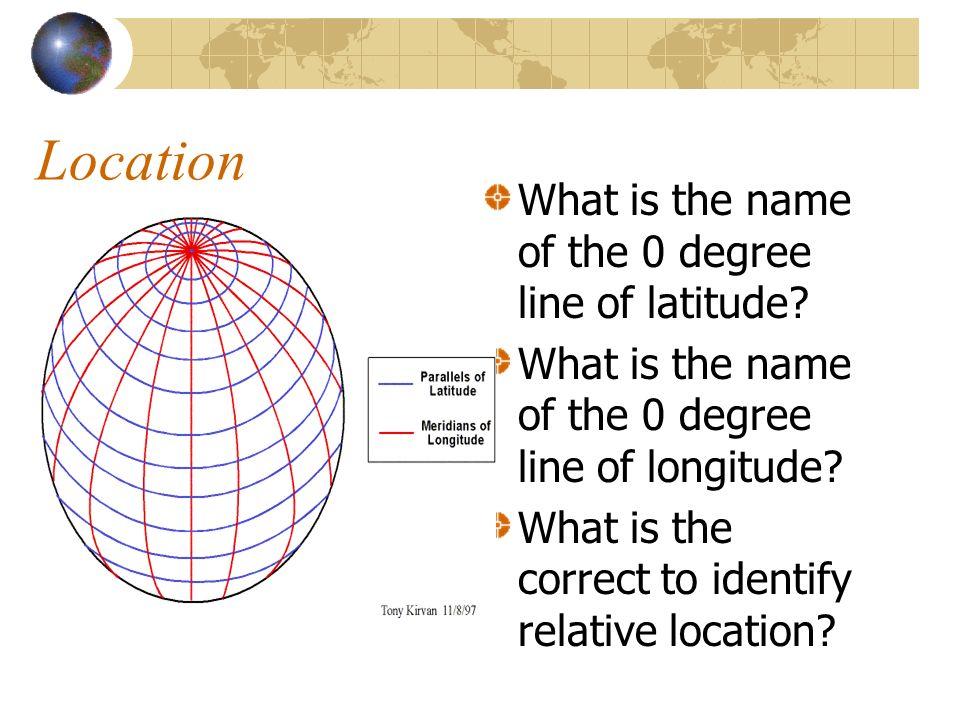 Location What is the name of the 0 degree line of latitude.