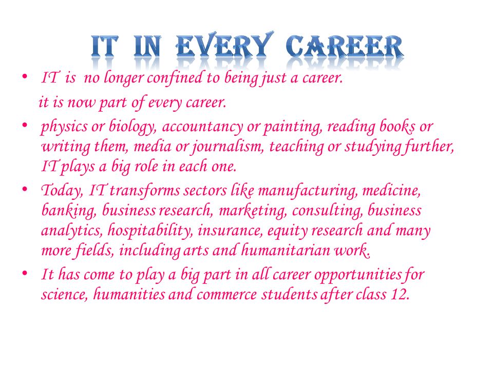 IT is no longer confined to being just a career. it is now part of every career.