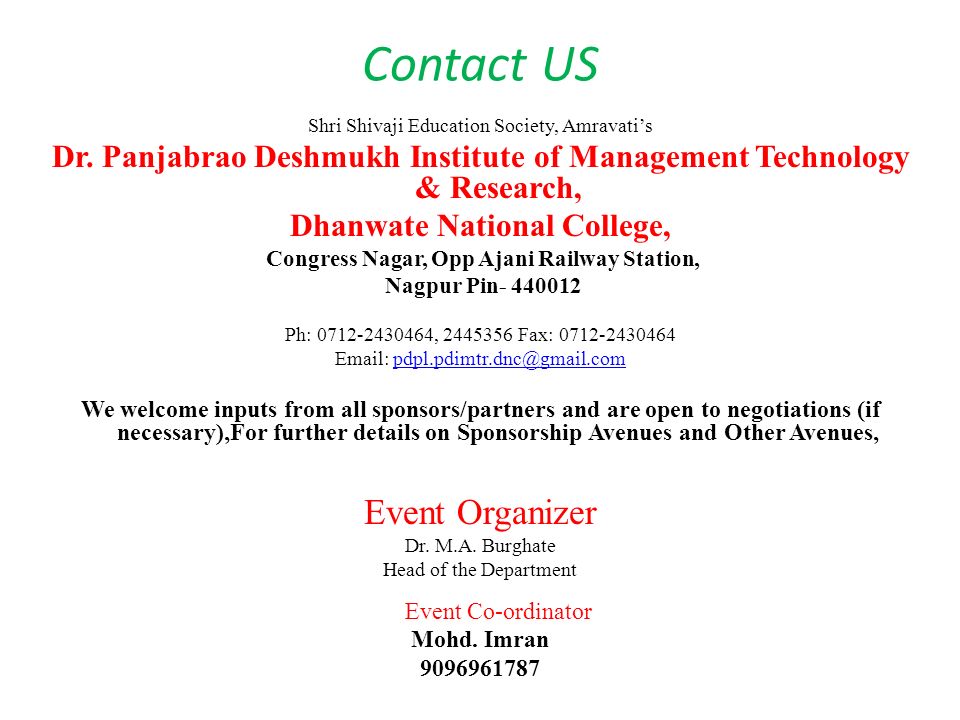 Contact US Shri Shivaji Education Society, Amravati’s Dr.