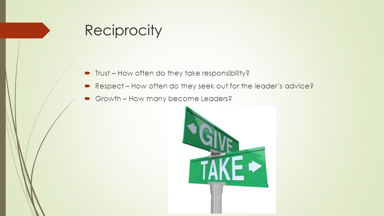 Reciprocity  Trust – How often do they take responsibility.