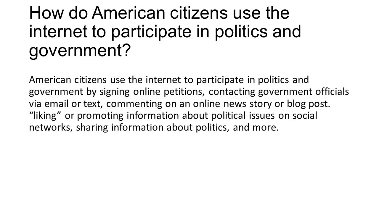 How do American citizens use the internet to participate in politics and government.