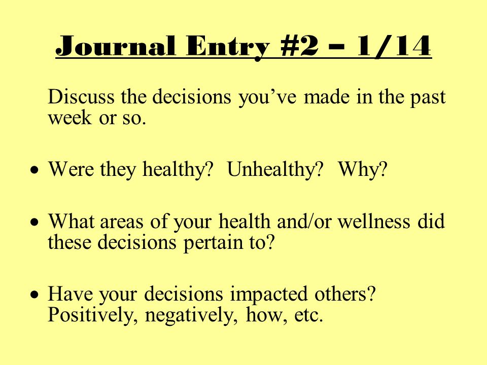Journal Entry #2 – 1/14 Discuss the decisions you’ve made in the past week or so.