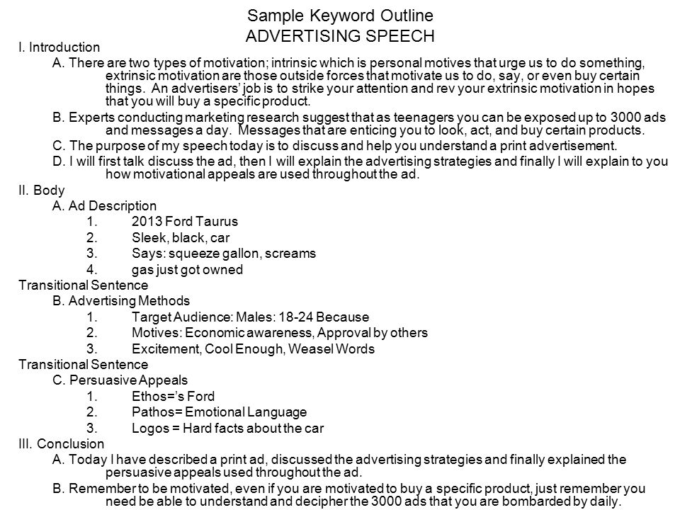 Keyword Outlines Keyword Outline Notes 1 Write Out The Introduction And Conclusion And Include Transitions Between Main Points 2 This Is A Type Of Speaking Ppt Download