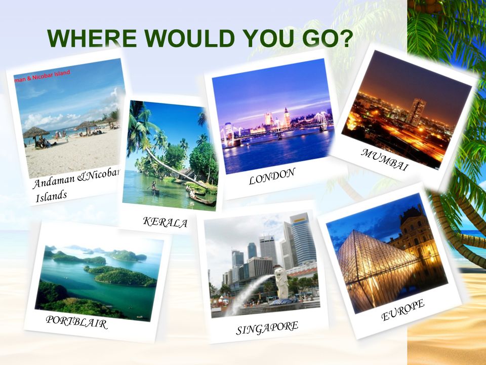 WHERE WOULD YOU GO Andaman &Nicobar Islands KERALA LONDON MUMBAI SINGAPORE PORTBLAIR EUROPE
