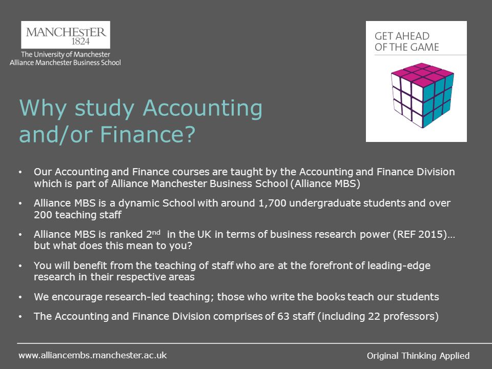 original thinking applied studying accounting and or finance what does bsc stand for