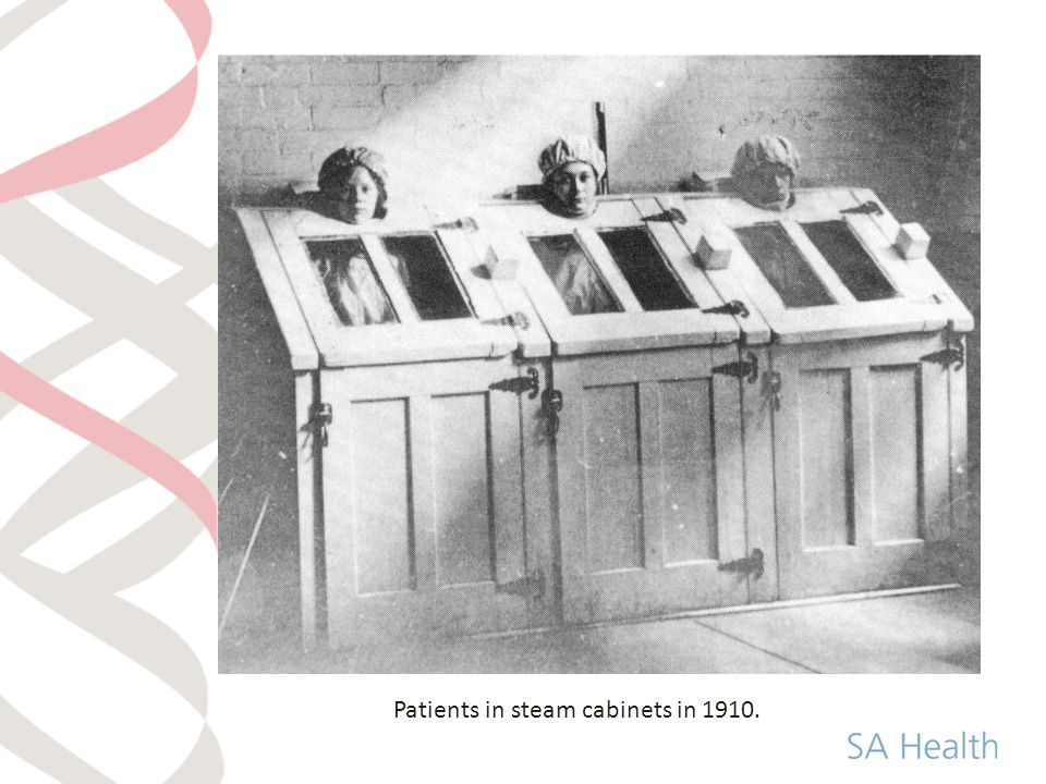 Patients in steam cabinets in 1910.
