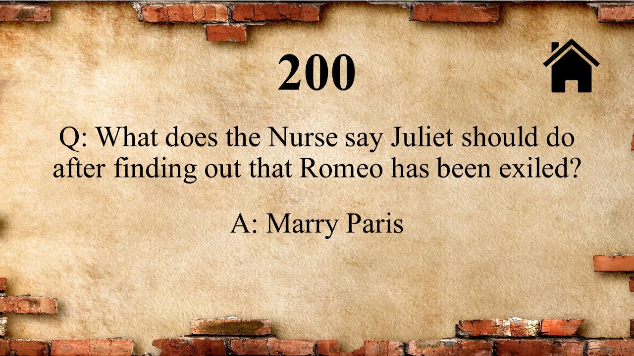 Romeo and Juliet Jeopardy. Plot Characters Quote IDs Literary Terms  Fill-in-the- Blank. - ppt download