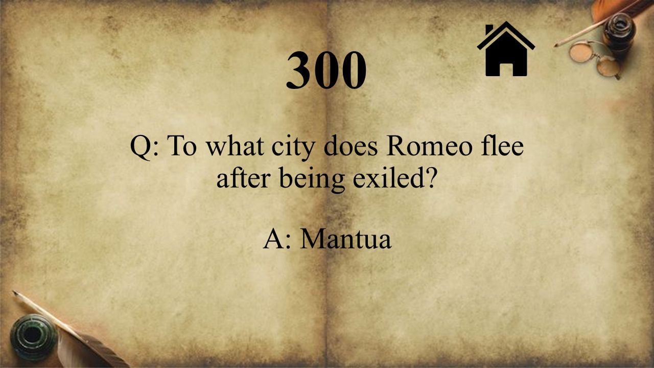 Romeo and Juliet Jeopardy. Plot Characters Quote IDs Literary Terms  Fill-in-the- Blank. - ppt download
