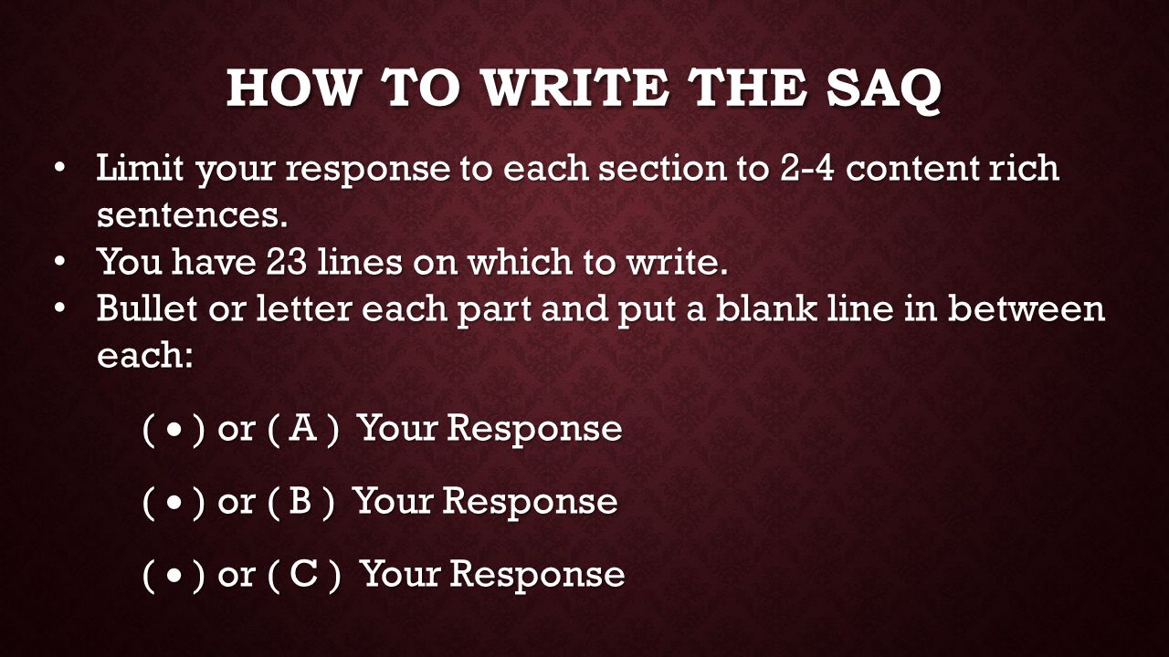 ACE the SAQ. WHAT IS THE SAQ? Types of questions: 21. With stimuli