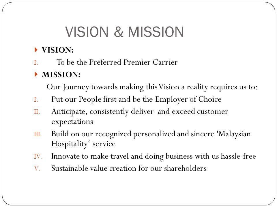 Malaysia Airline Vision and Mission