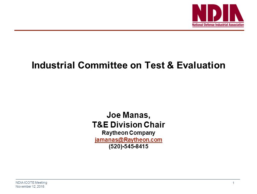 Ndia Icote Meeting November 12 Industrial Committee On Test