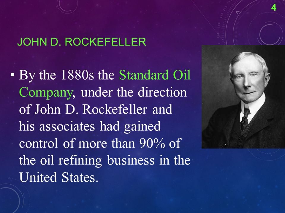 In 1880 John D. Rockefeller's Standard Oil was refining over 90% of the  United State's