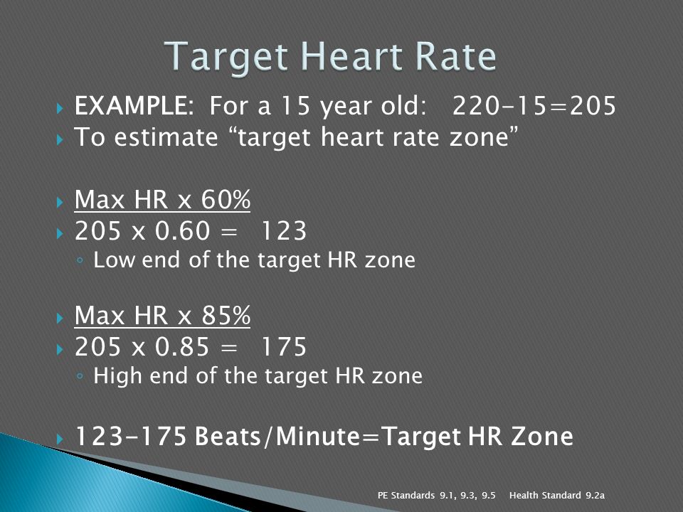 Q: How do you estimate your maximum heart rate?  A: 220 – Age = Target  Heart Rate  After you find your max HR, calculate your target HR zone by  calculating. - ppt download