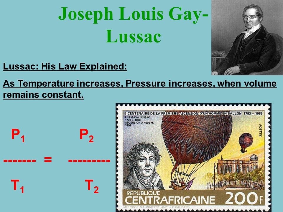 Joseph Louis Gay- Lussac Lussac:His Scientific Career: Lussac’s study of gasses led him to make several trips nearly 7,000 meters above sea level in a Hydrogen balloon.