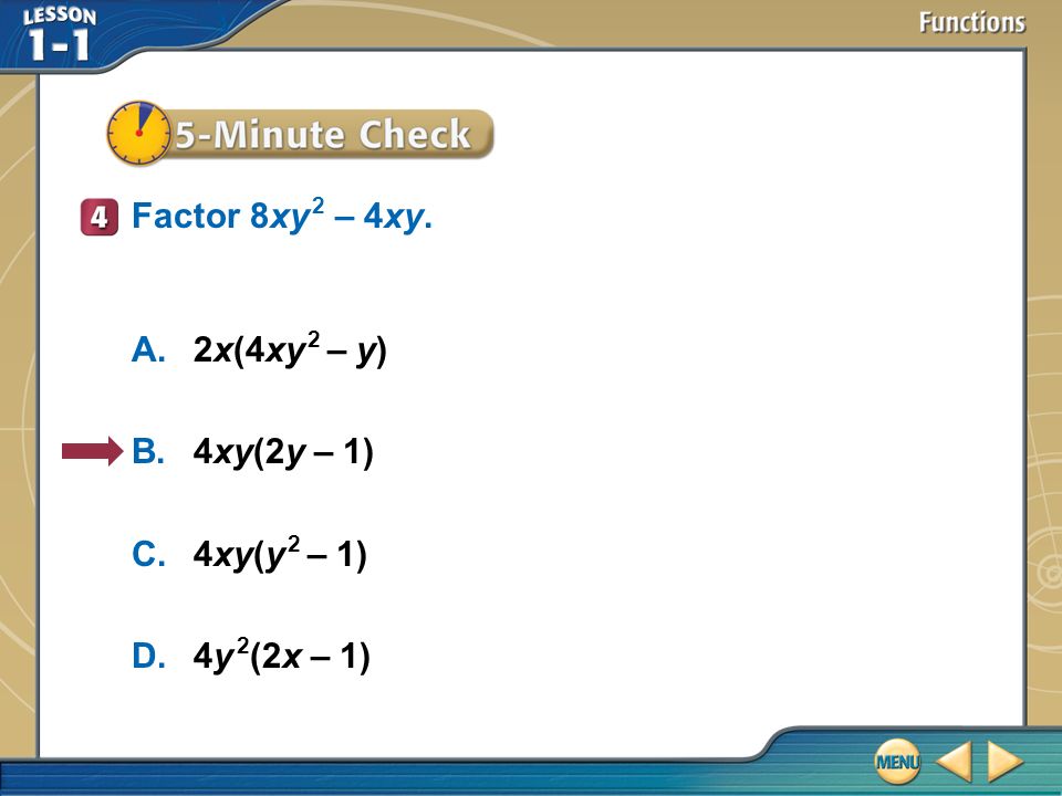5 Minute Check 3 Evaluate X 2y 2x Y Xy If X 2 And Y 7 A 9 B 9 C 19 D Ppt Download