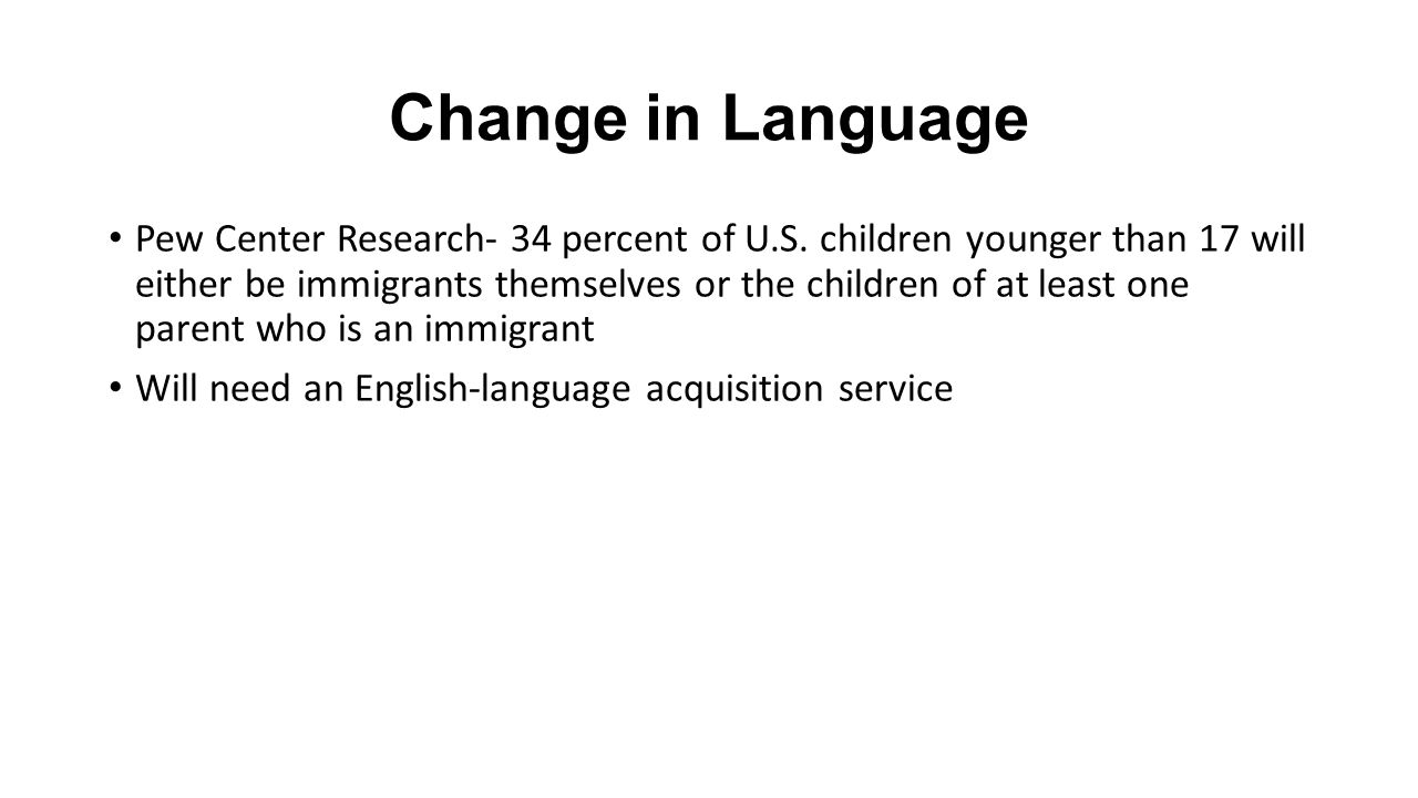Change in Language Pew Center Research- 34 percent of U.S.
