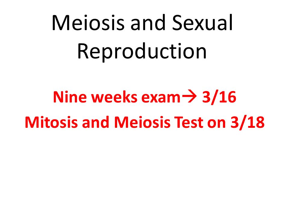 Meiosis and Sexual Reproduction Nine weeks exam  3/16 Mitosis and Meiosis Test on 3/18