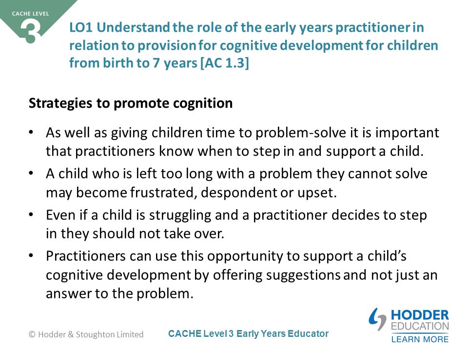 evaluate the provision for supporting cognitive development in own setting