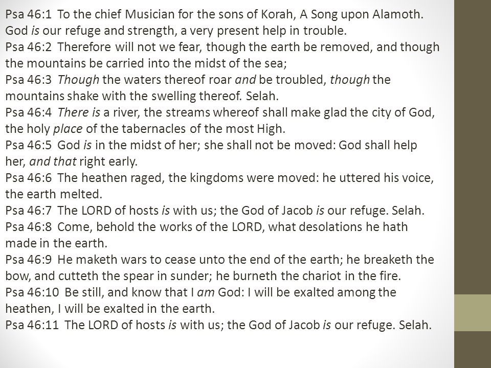 Psa 46:1 To The Chief Musician For The Sons Of Korah, A Song Upon 