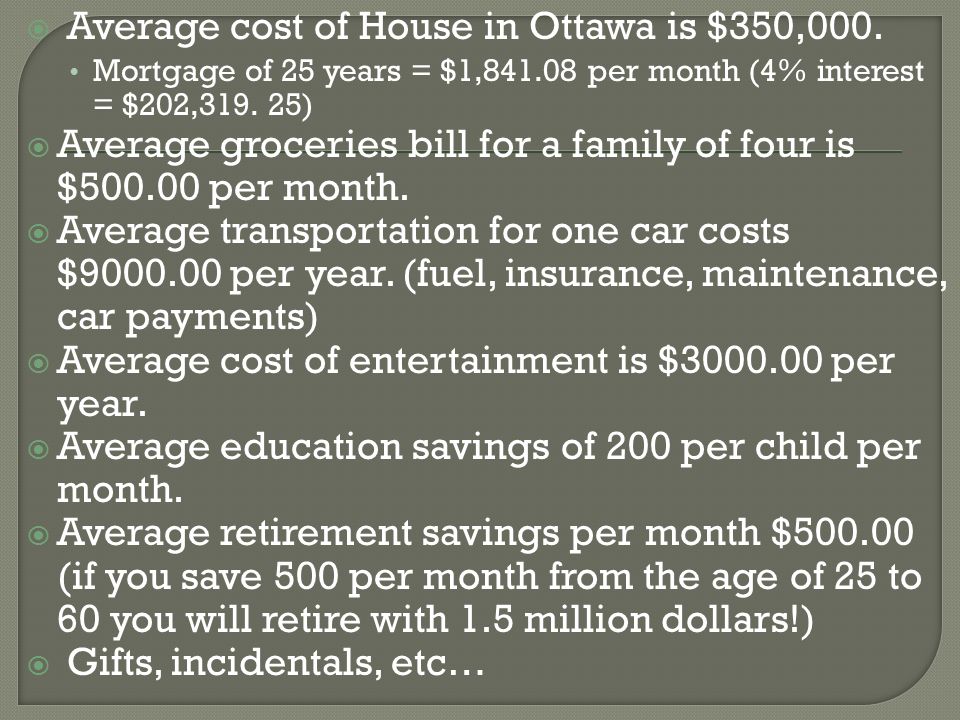  Average cost of House in Ottawa is $350,000.