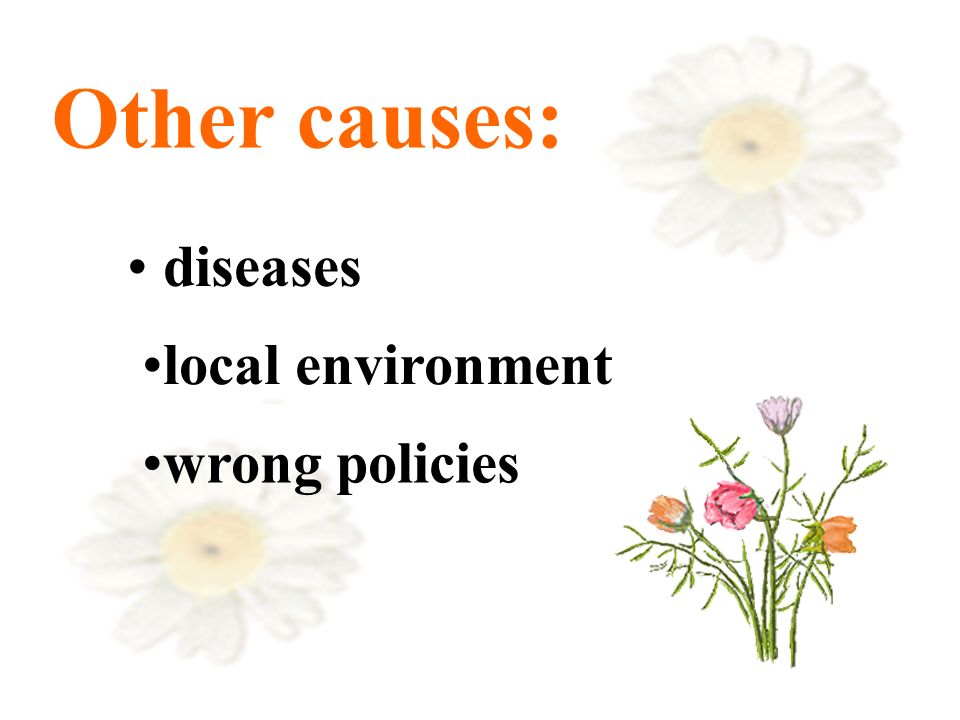 Other causes: diseases local environment wrong policies
