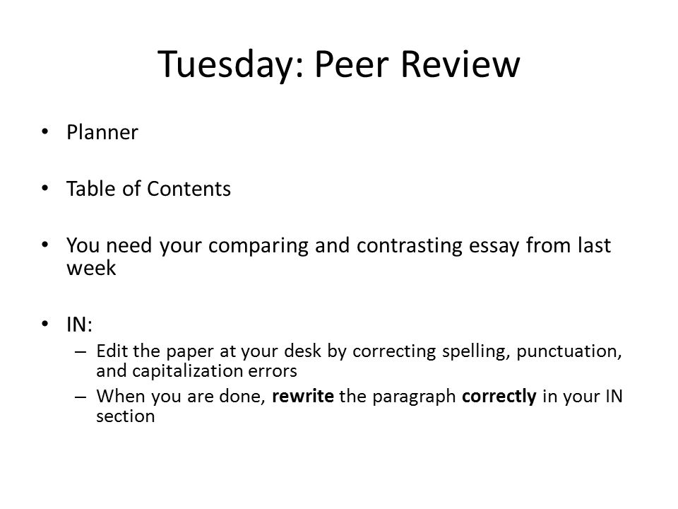 week 7 tuesday peer review planner table of contents you need your essay table of contents