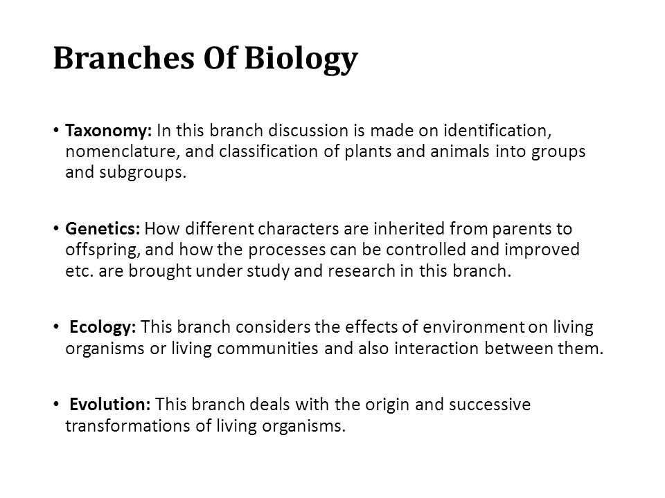 Branches Of Biology Taxonomy: In this branch discussion is made on identification, nomenclature, and classification of plants and animals into groups and subgroups.