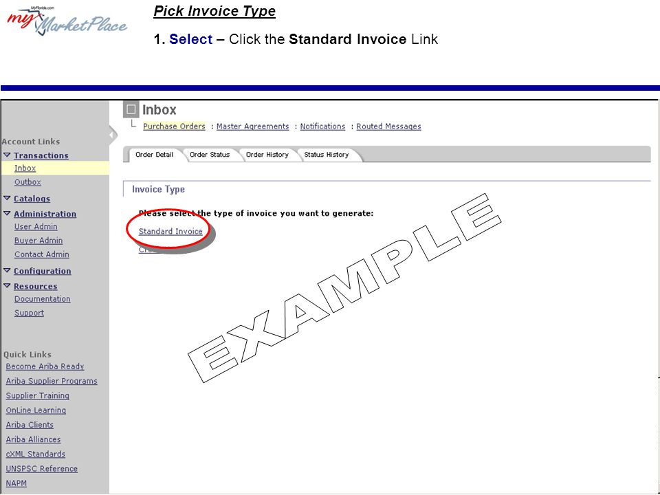 7 Pick Invoice Type 1.Select – Click the Standard Invoice Link