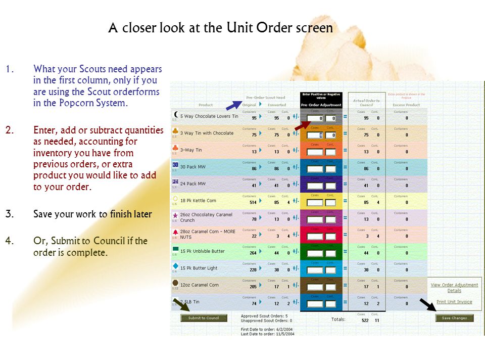 A closer look at the Unit Order screen 1.