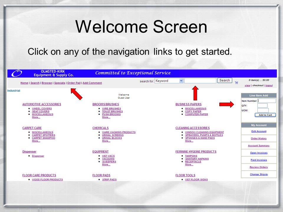 Welcome Screen Click on any of the navigation links to get started.