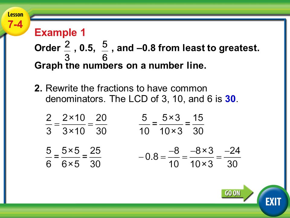 Lesson 4-4 Example Example 1 2.Rewrite the fractions to have common denominators.