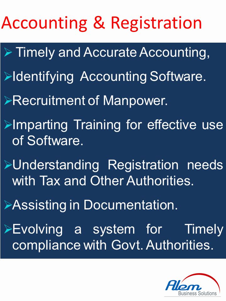 Accounting & Registration Accounting Solutions for Manufacturing Trading Service Sector FMCG Statutory Requirement TDS VAT & CST Service Tax GST Registration SME FCRA Business VAT & CST Service Tax Excise PF ESI Trade Mark Copy Rights