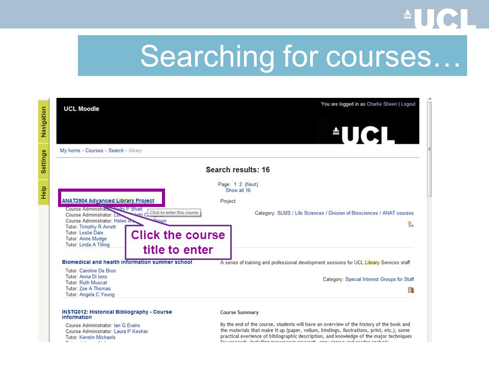 Click the course title to enter Searching for courses…