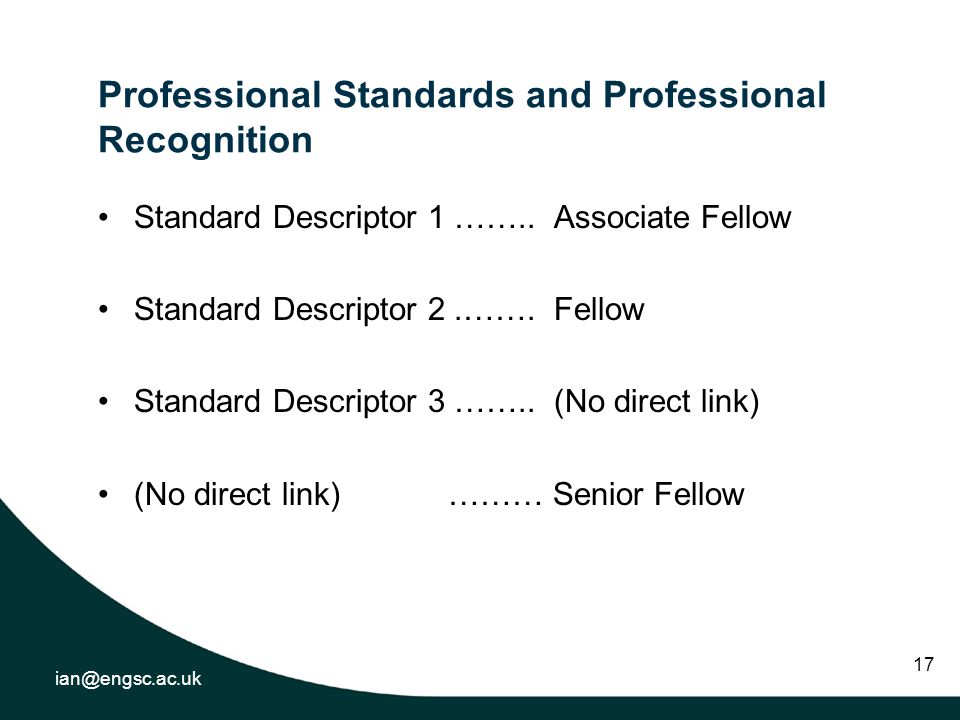 17 Professional Standards and Professional Recognition Standard Descriptor 1 ……..