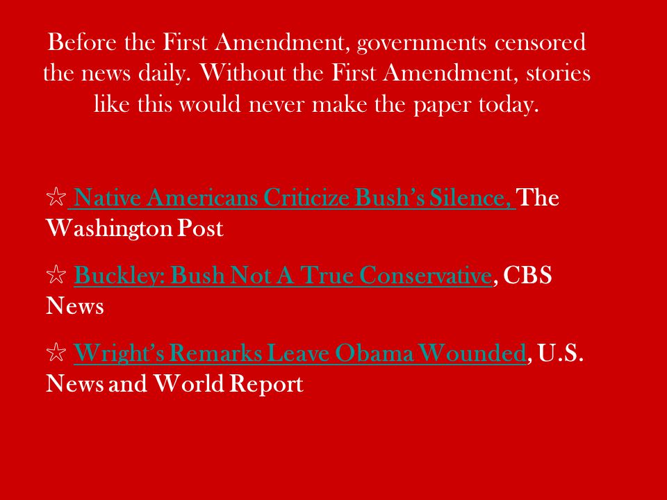 Native Americans Criticize Bushs Silence, The Washington Post Native Americans Criticize Bushs Silence, Buckley: Bush Not A True Conservative, CBS NewsBuckley: Bush Not A True Conservative Wrights Remarks Leave Obama Wounded, U.S.