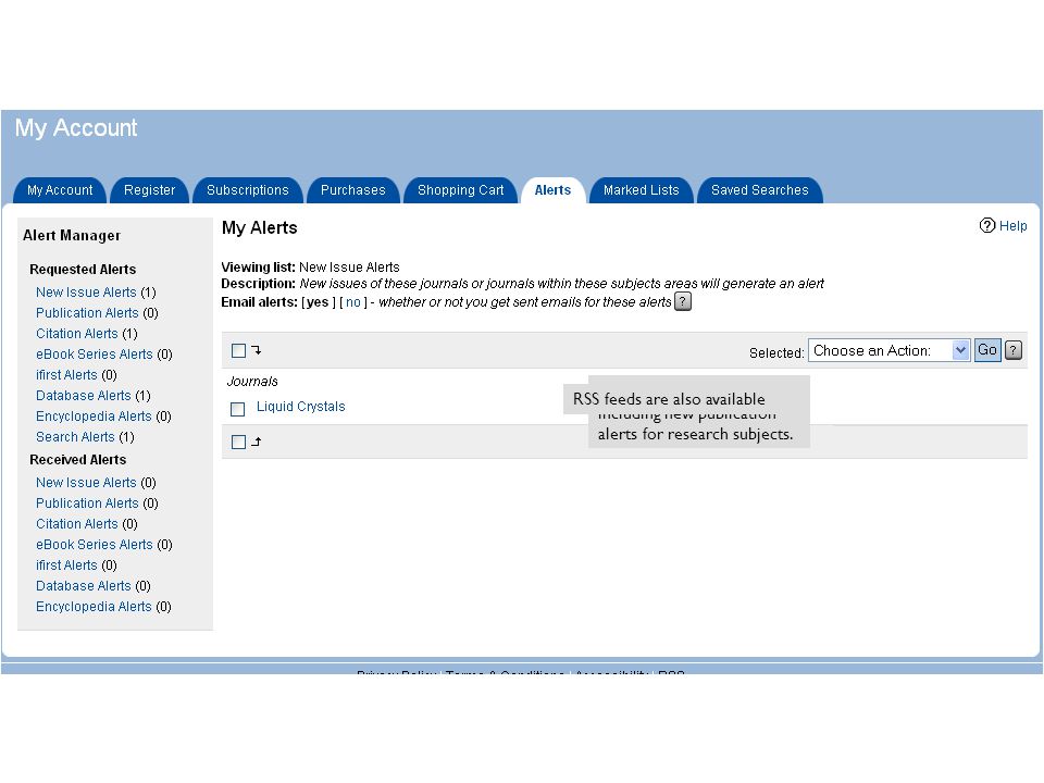 Manage your alerts, including new publication alerts for research subjects.