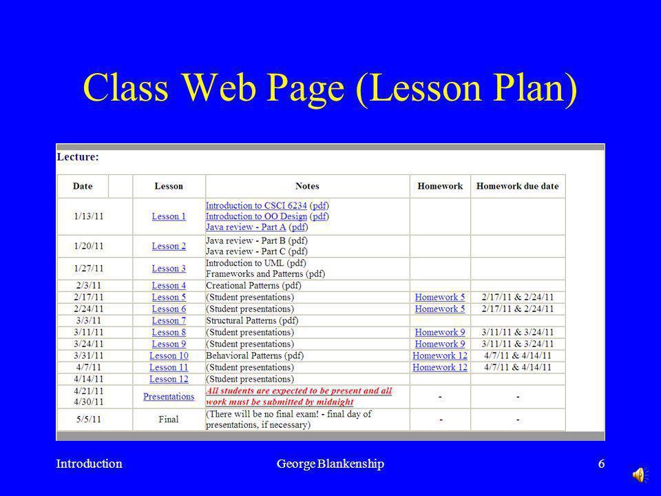 Class Web Page (top) IntroductionGeorge Blankenship5