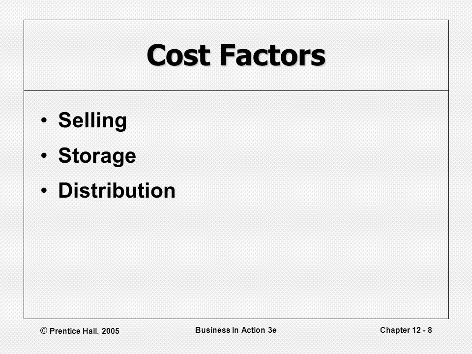 © Prentice Hall, 2005 Business In Action 3eChapter Cost Factors Selling Storage Distribution