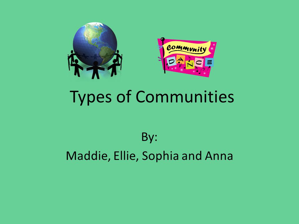 Types of Communities By: Maddie, Ellie, Sophia and Anna