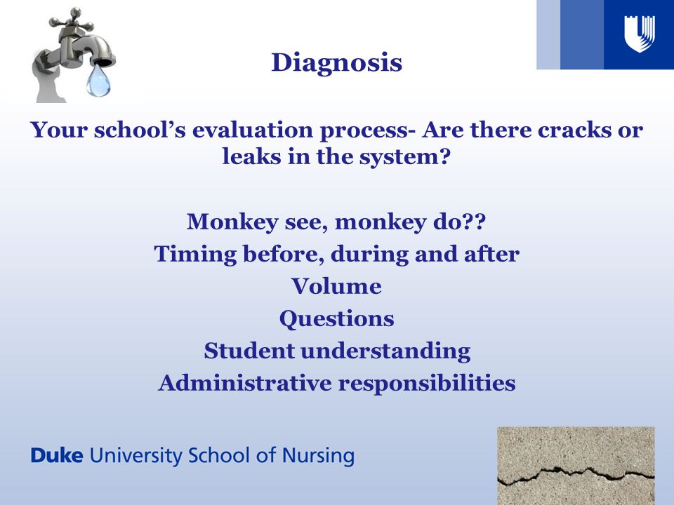 Diagnosis Your schools evaluation process- Are there cracks or leaks in the system.