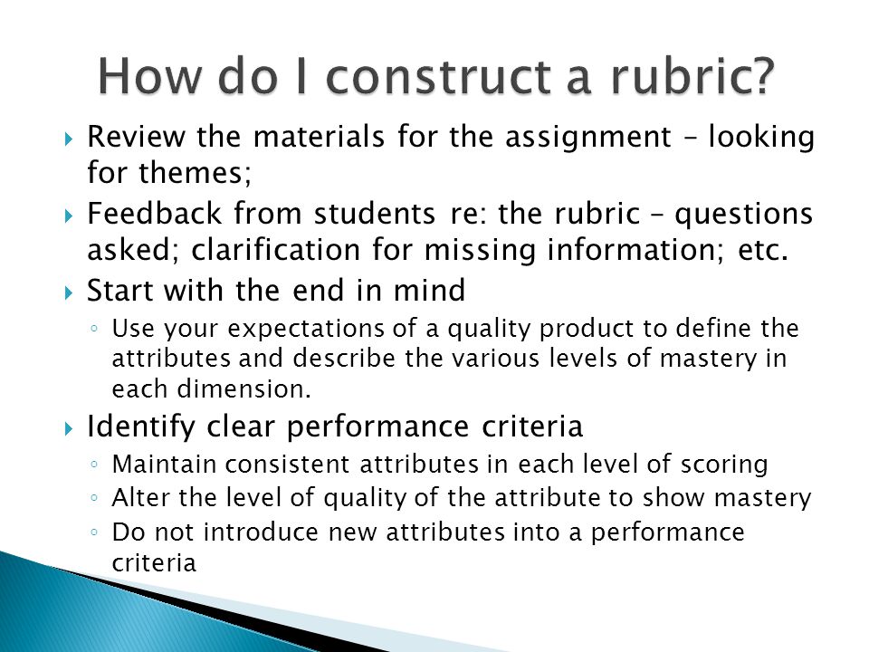 Review the materials for the assignment – looking for themes; Feedback from students re: the rubric – questions asked; clarification for missing information; etc.