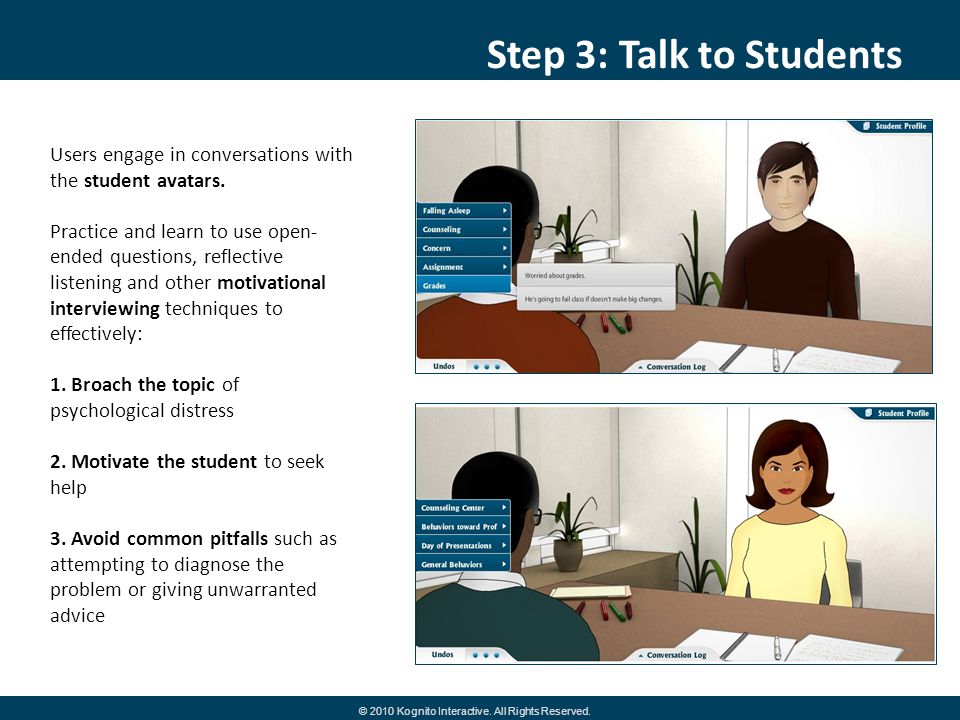 Step 3: Talk to Students Users engage in conversations with the student avatars.