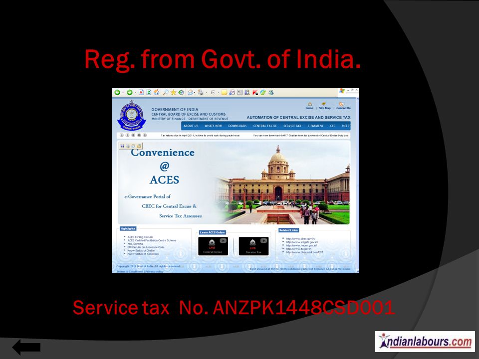 Reg. from Govt. of India. Service tax No. ANZPK1448CSD001