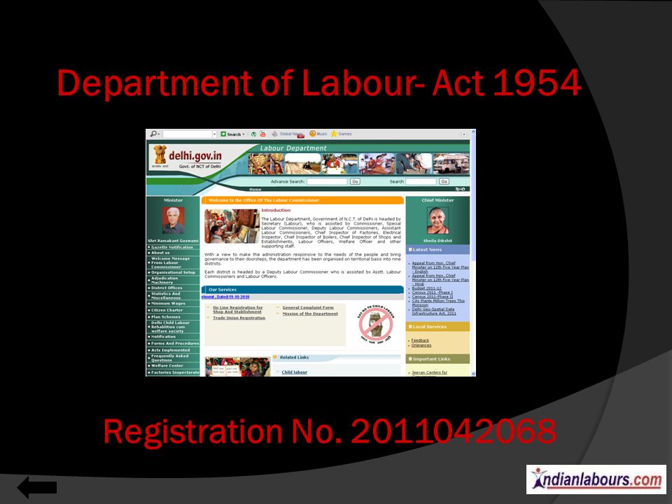 Department of Labour- Act 1954 Registration No
