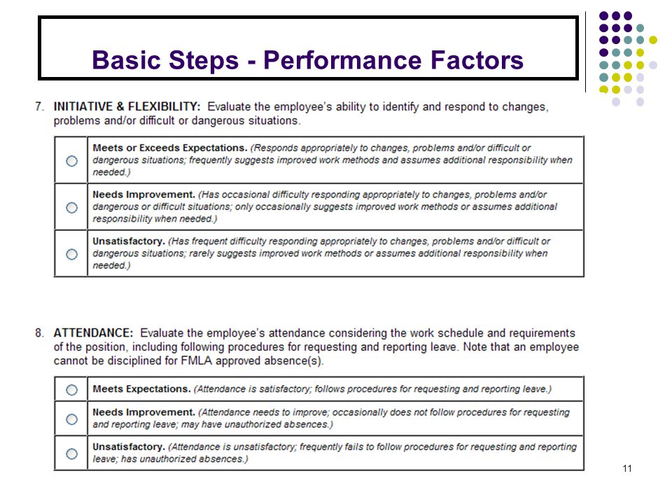 Basic Steps - Performance Factors 11