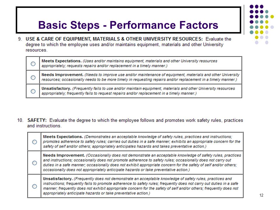 Basic Steps - Performance Factors 12