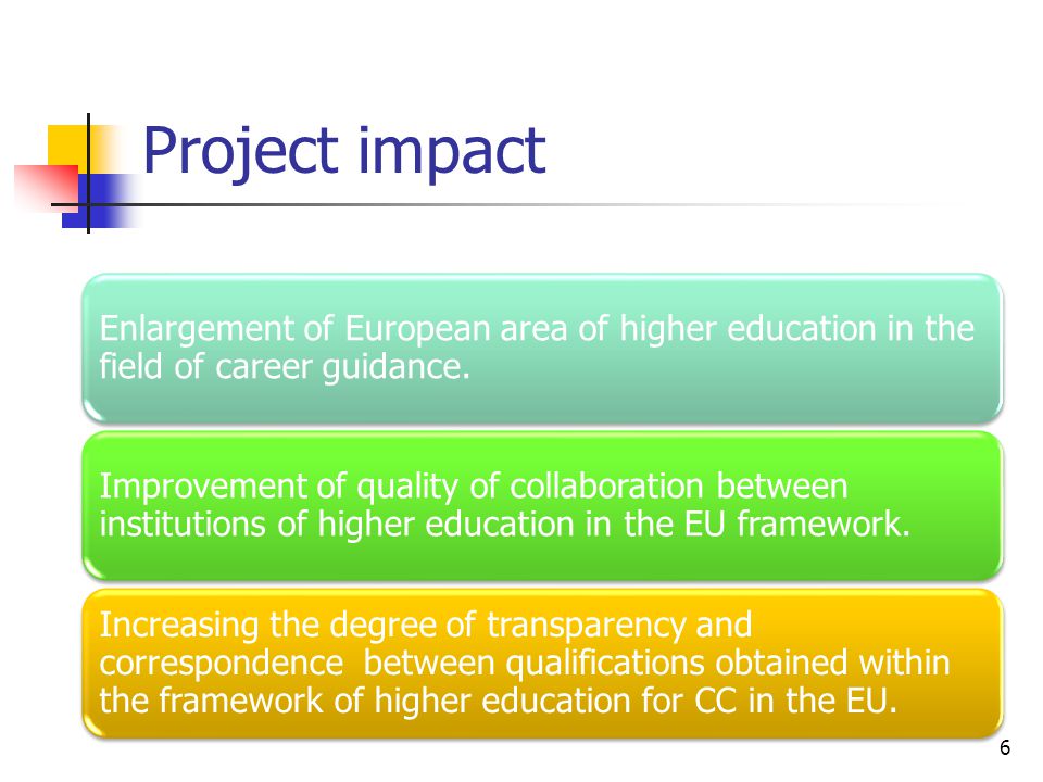 Project impact 6 Enlargement of European area of higher education in the field of career guidance.