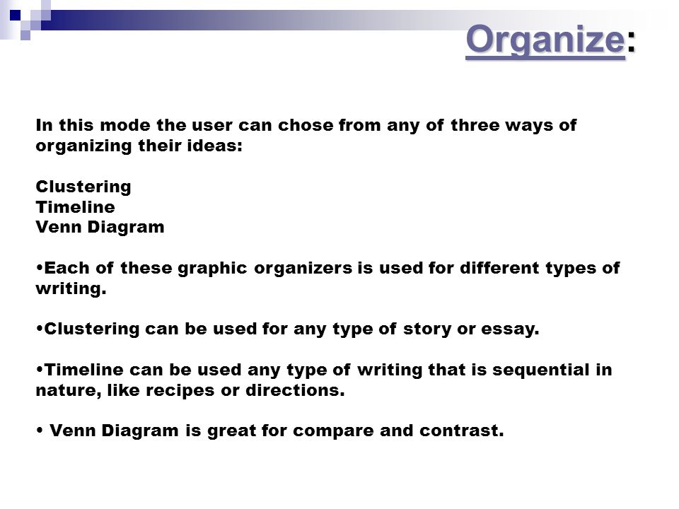 Topics For Essays In English Any Of Three Ways Of Organizing Their Ideas Clustering Timeline Venn Diagram Each Of These Graphic Organizers Is Used For Different Types Of Writing Thesis Essay Example also Thesis Statement For An Essay Writers Companion Was Designed As The One Program You Will Need For Essay Writings In English