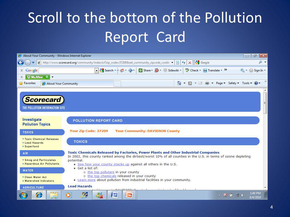 Scroll to the bottom of the Pollution Report Card 4